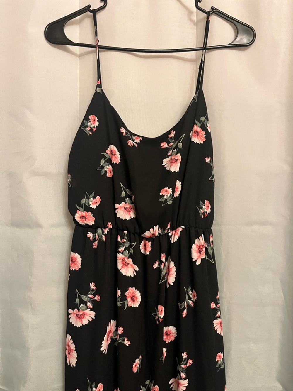 J.O.A. Black Floral Slip Dress with Pink Blooms